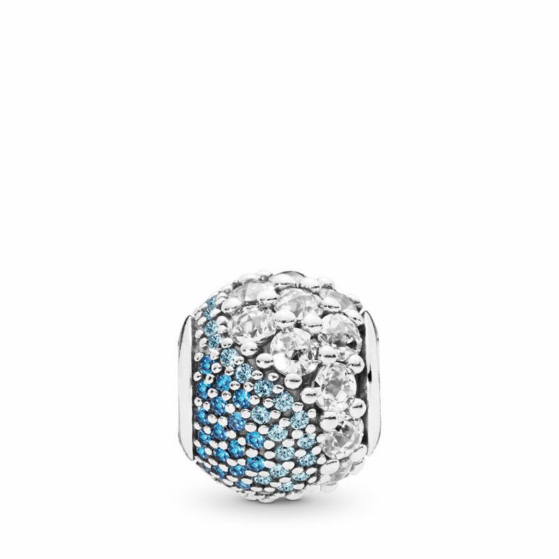 Pandora Blue Enchanted Pavé Charm Ireland - Sterling Silver/Blue/Mixed Stones/Cubic Zirconia - 24715